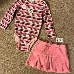 Old Navy Pink Striped Bodysuit and Skirt Set